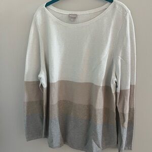 Chico's Long Sleeve Top - Cream, Tan, Gray